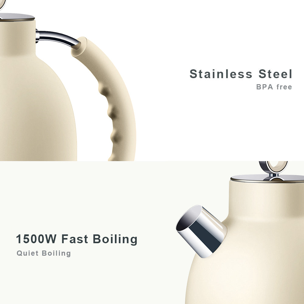 ASCOT Electric Kettle Stainless Steel Tea Kettle,1.6L(K1-Matte Cream)