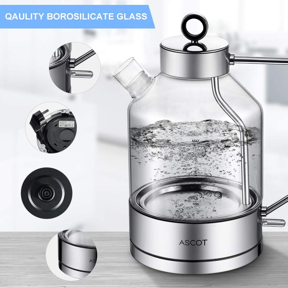 ASCOT Electric Kettle Glass Tea Kettle,1.6L(K6-Silver)