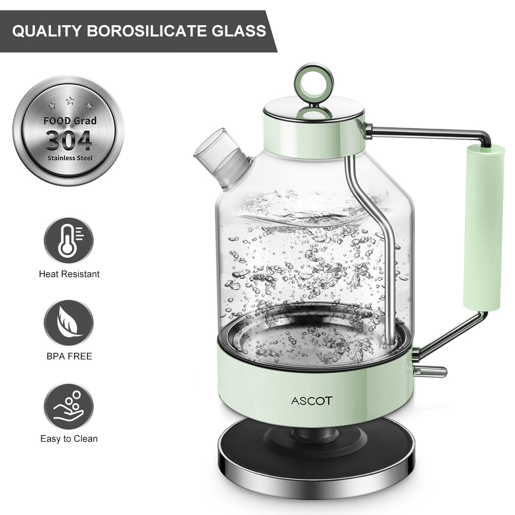 ASCOT Electric Kettle Glass Tea Kettle,1.6L(K6-Green)