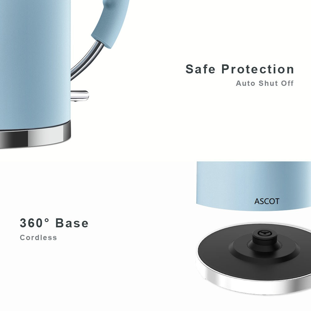 ASCOT Electric Kettle Stainless Steel Tea Kettle,1.6L(K1-Matte Blue)