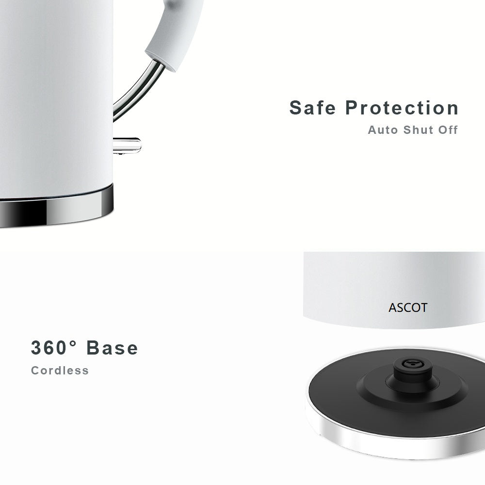 ASCOT Electric Kettle Stainless Steel Tea Kettle,1.6L(K1-Matte White)