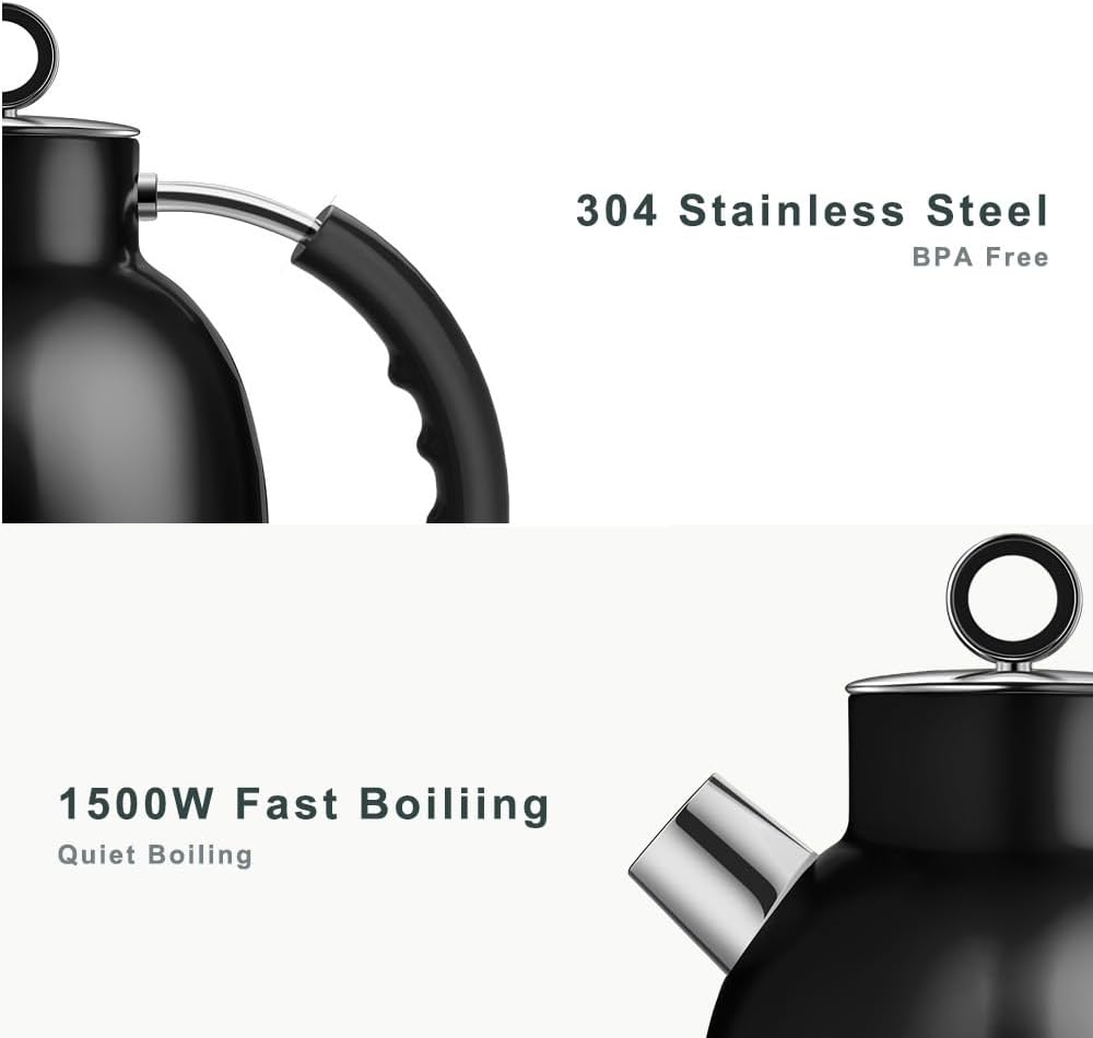 ASCOT Electric Kettle Stainless Steel Tea Kettle,1.5L(K1-Matte Black)