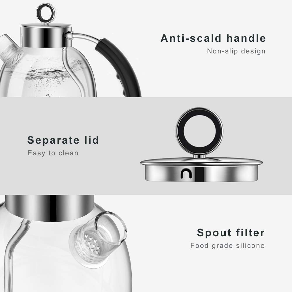 ASCOT Electric Kettle Glass Tea Kettle,1.6L(K2-Silver)