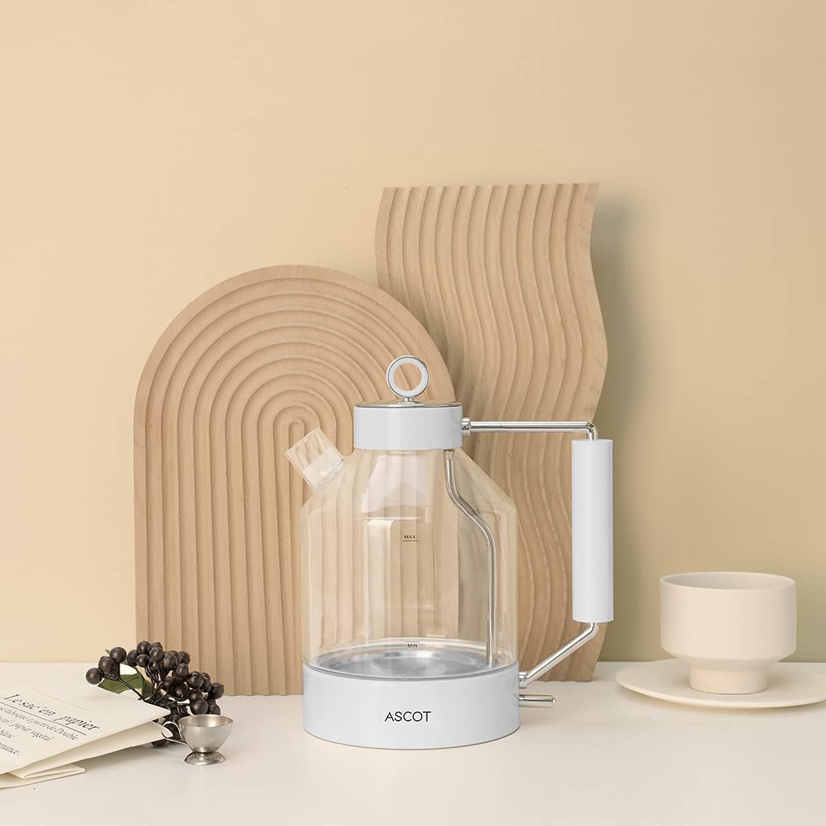 ASCOT Electric Kettle Glass Tea Kettle,1.6L(K6-White)