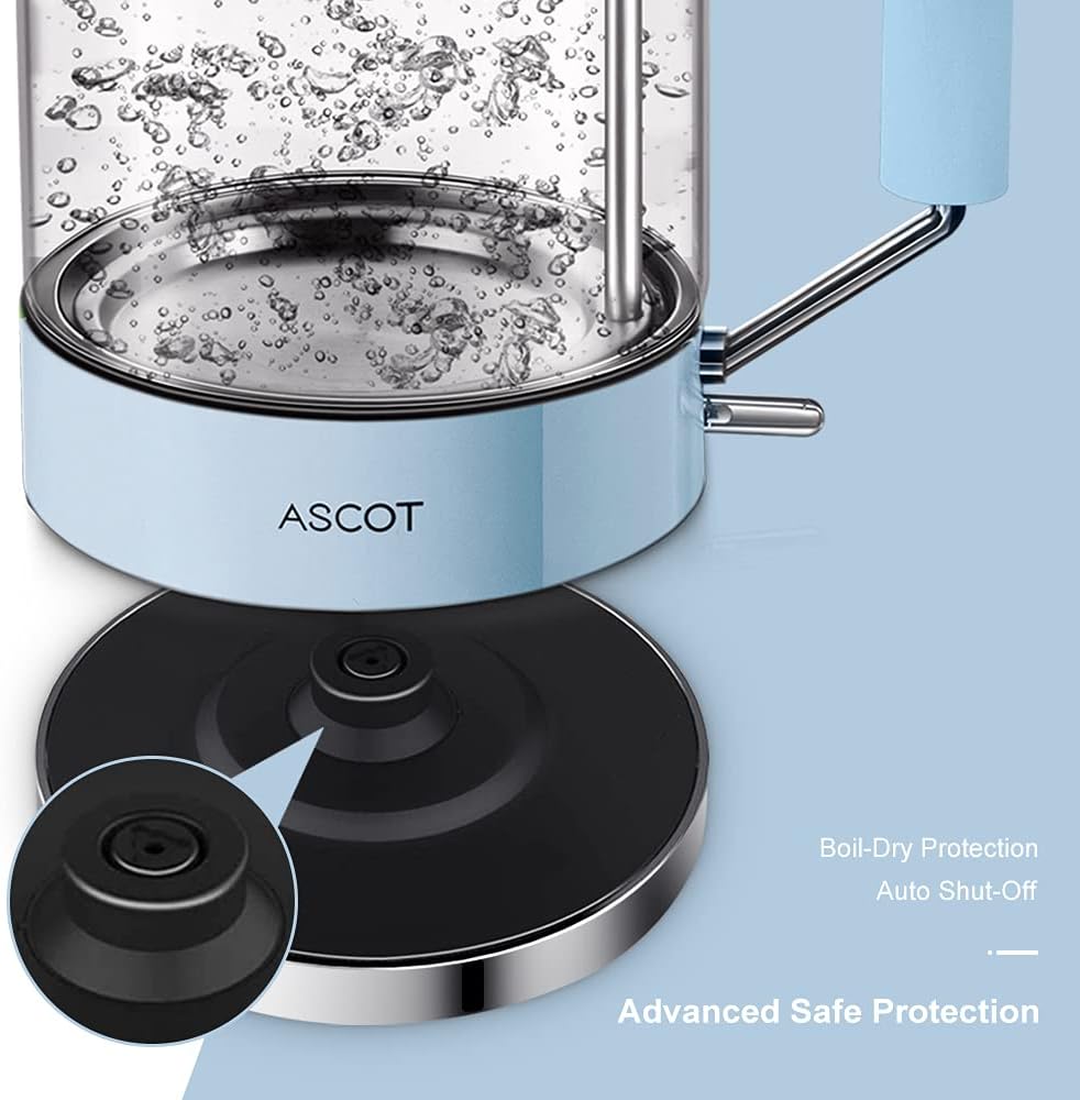 ASCOT Electric Kettle Glass Tea Kettle,1.6L(K6-Blue)