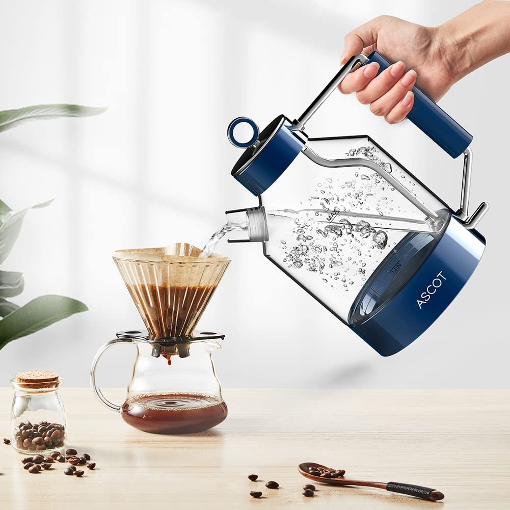 ASCOT Electric Kettle Glass Tea Kettle,1.6L(K6-Classic Blue)