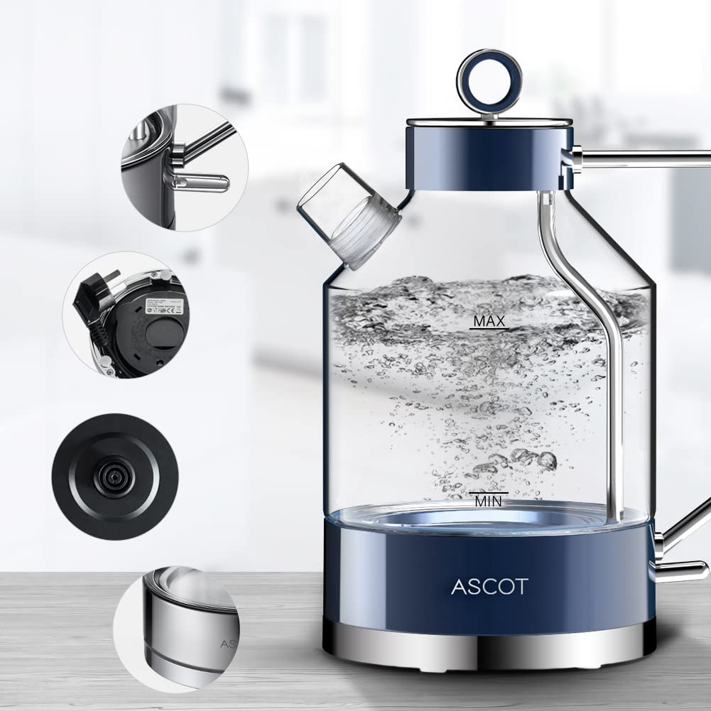 ASCOT Electric Kettle Glass Tea Kettle,1.6L(K6-Classic Blue)