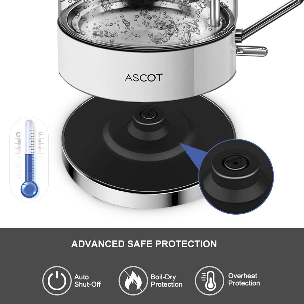 ASCOT Electric Kettle Glass Tea Kettle,1.6L(K6-White)