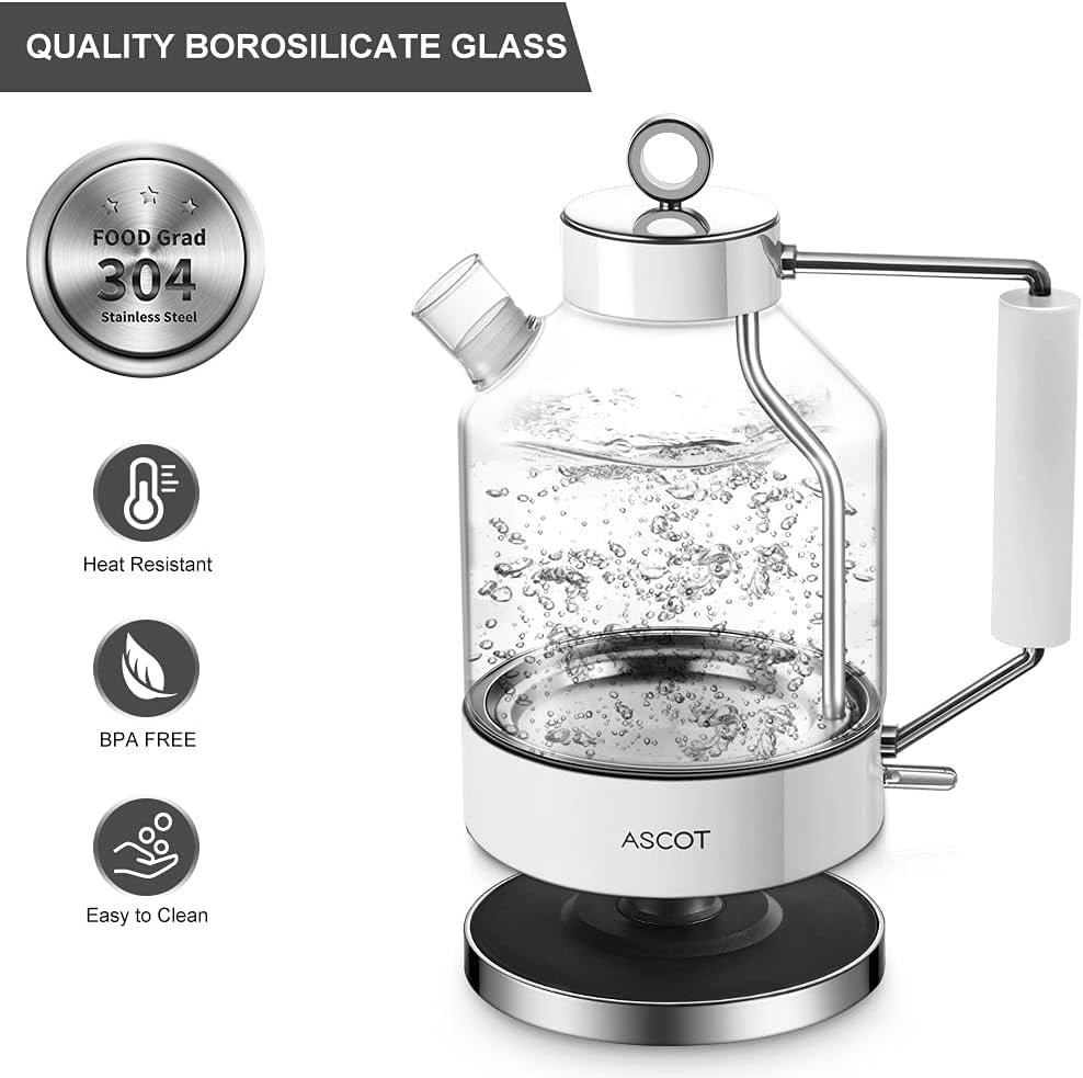 ASCOT Electric Kettle Glass Tea Kettle,1.6L(K6-White)