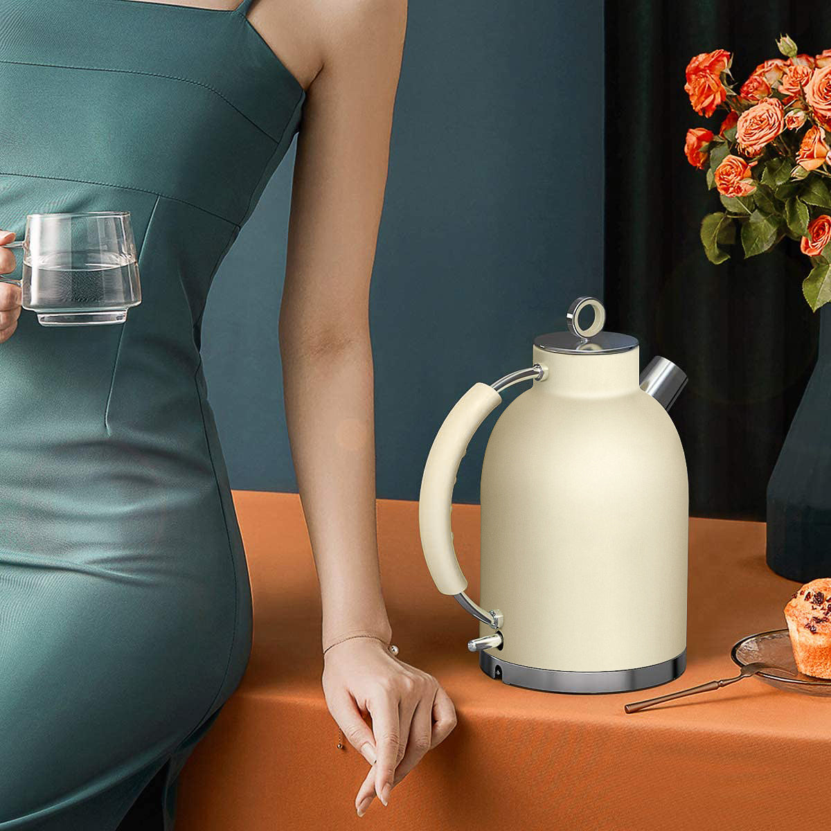 ASCOT Electric Kettle Stainless Steel Tea Kettle,1.6L(K1-Matte Cream)