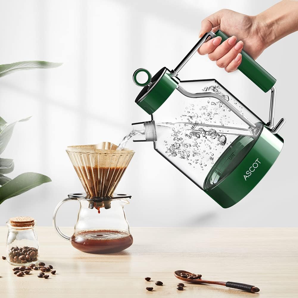ASCOT Electric Kettle Glass Tea Kettle,1.6L(K6-Emerald Green)