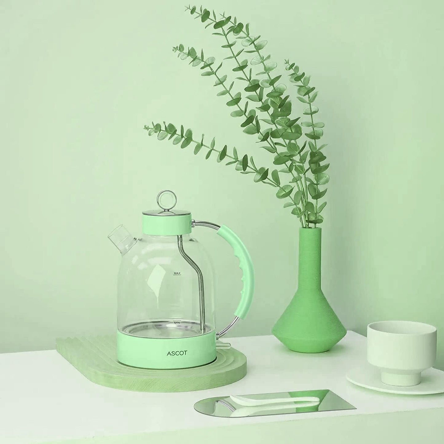 ASCOT Electric Kettle Glass Tea Kettle,1.5L(K2-Green)