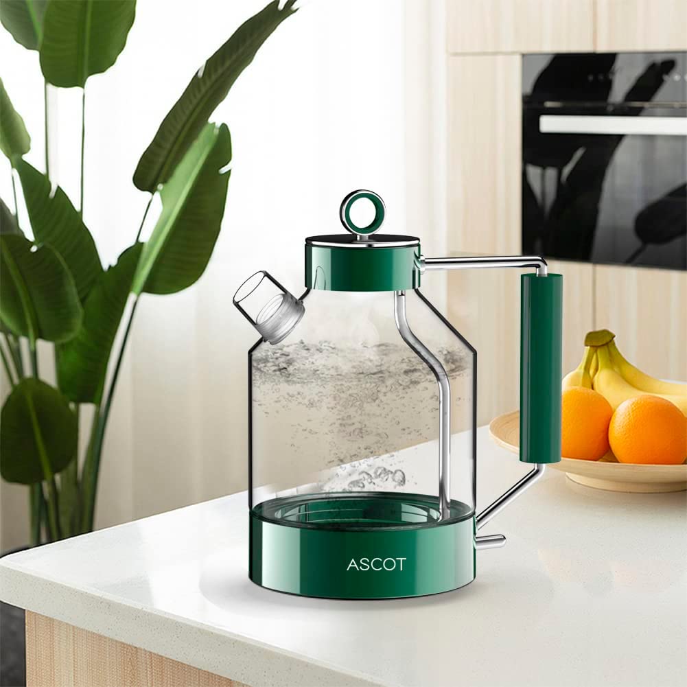 ASCOT Electric Kettle Glass Tea Kettle,1.6L(K6-Emerald Green)