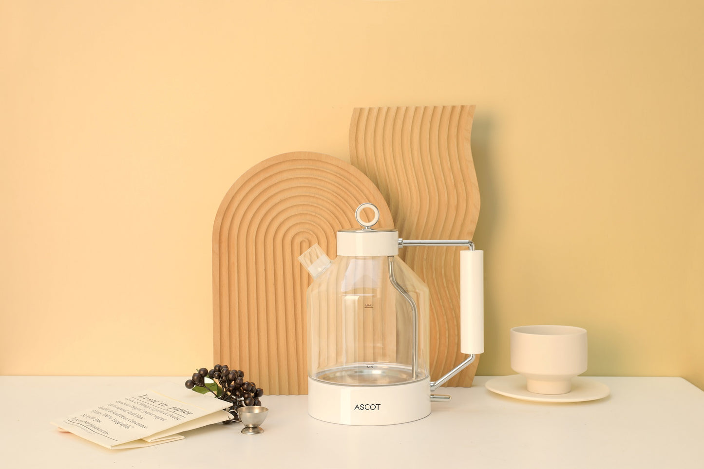 ASCOT Electric Kettle Glass Tea Kettle,1.6L(K6-Cream)