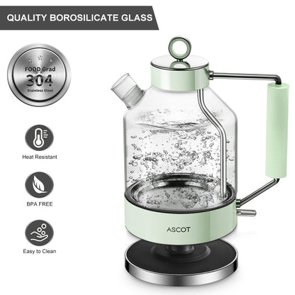 Ascot borosilicate glass & stainless-steel electric kettle (designed in  Denmark, made in China): Lead-free & Mercury-free in all accessible  components