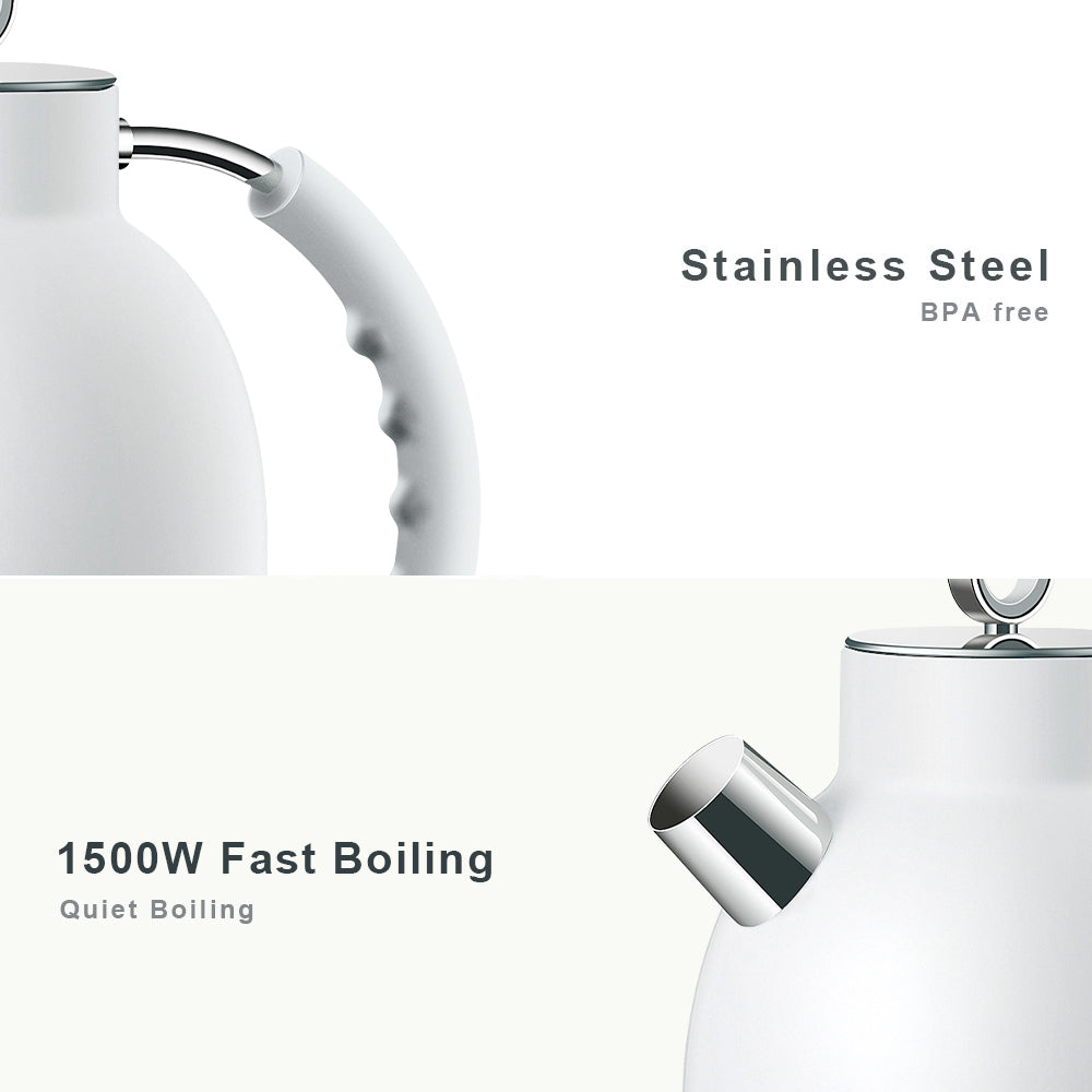 ASCOT Electric Kettle Stainless Steel Tea Kettle,1.6L(K1-Matte White)