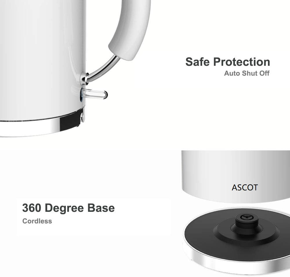 Electric Kettle, ASCOT Glass Electric Tea Kettle 1.5L 1500W Retro Tea  Heater & Hot Water Boiler, No Plastic, BPA-Free, Cordless, with Auto  Shut-Off