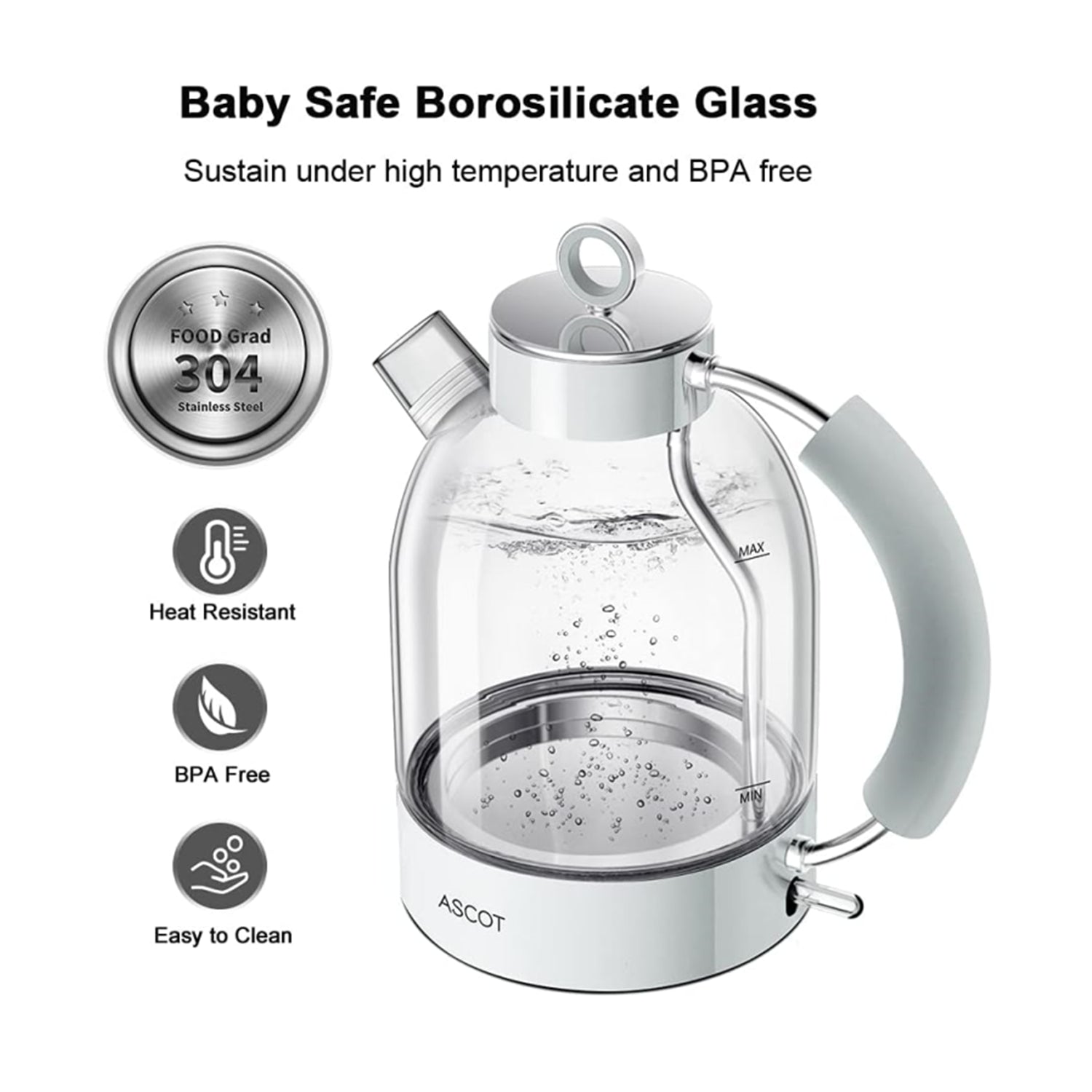 Glass electric store kettle no plastic