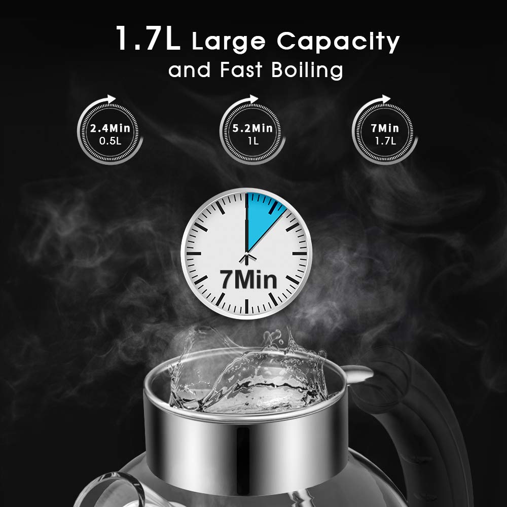 ASCOT Electric Kettle Glass Tea Kettle,1.6L(K2-Silver)