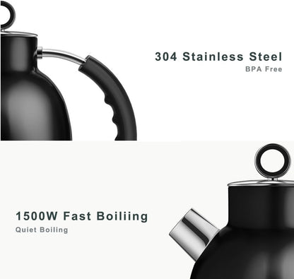 ASCOT Electric Kettle Stainless Steel Tea Kettle,1.6L(K1-Matte Black)