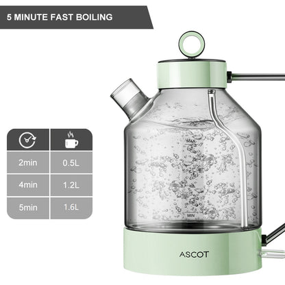 ASCOT Electric Kettle Glass Tea Kettle,1.6L(K6-Green)