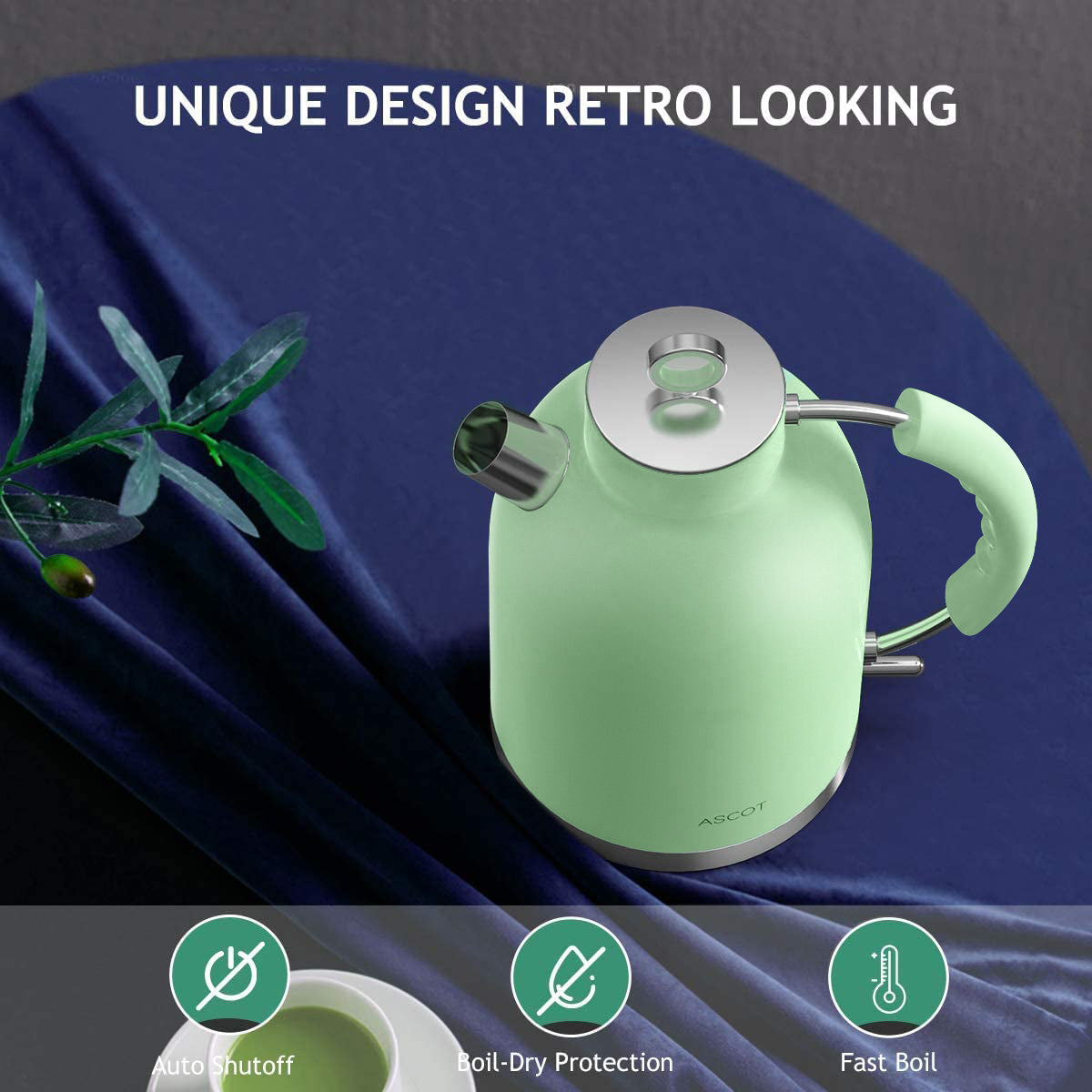 Glass Tea Kettle 1.6L 1500W Retro Tea Heater & Hot Water Boiler