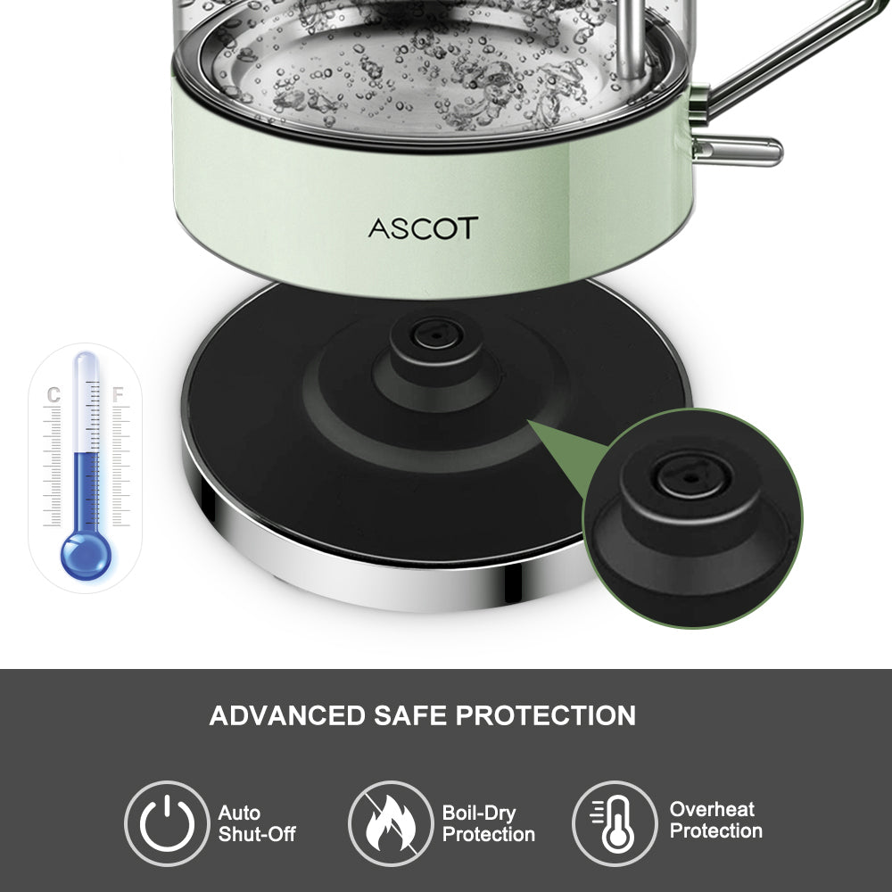 ASCOT Electric Kettle, Stainless Hot Water Boiler, Auto Shut-Off (Black)