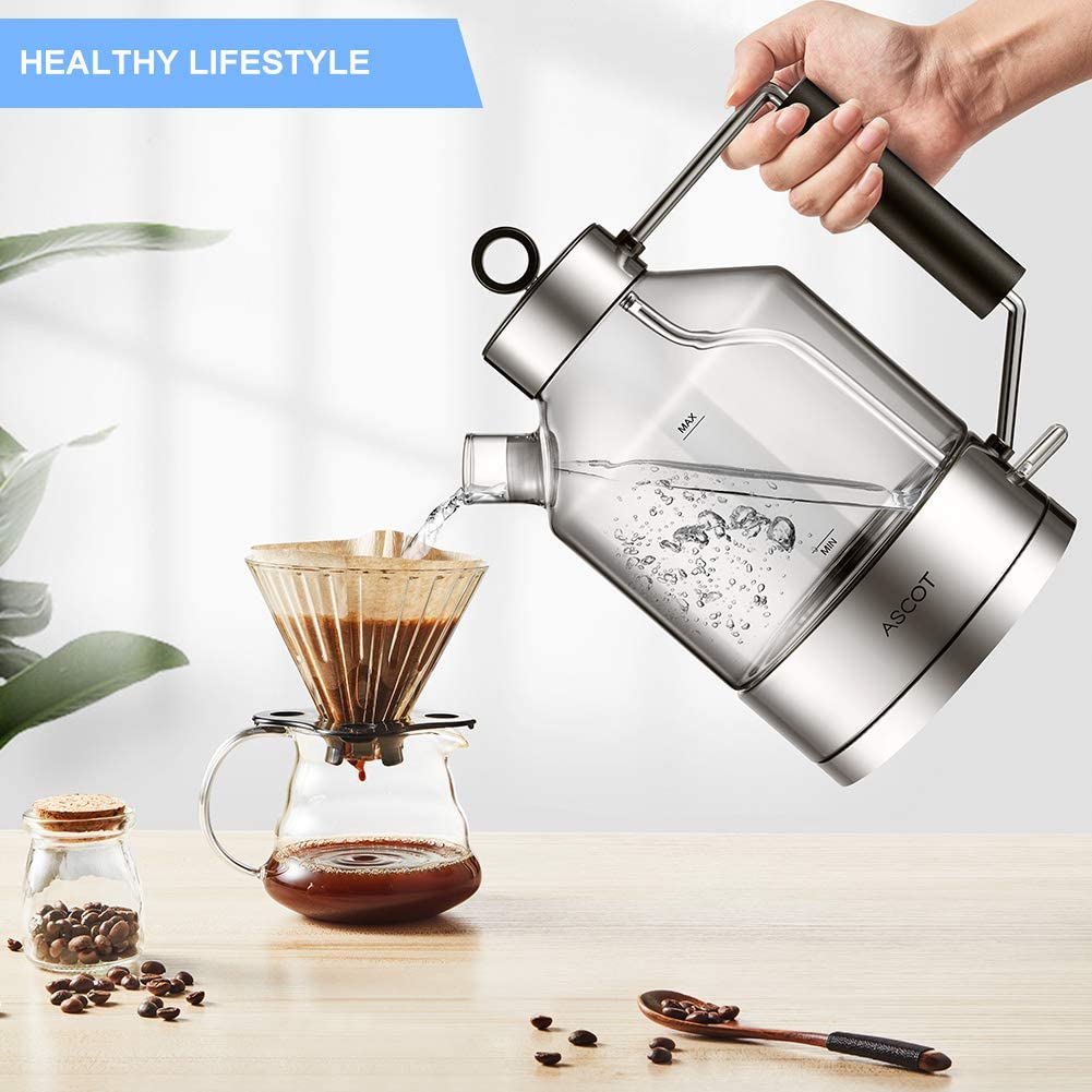 ASCOT Electric Kettle Glass Tea Kettle,1.6L(K6-Silver)
