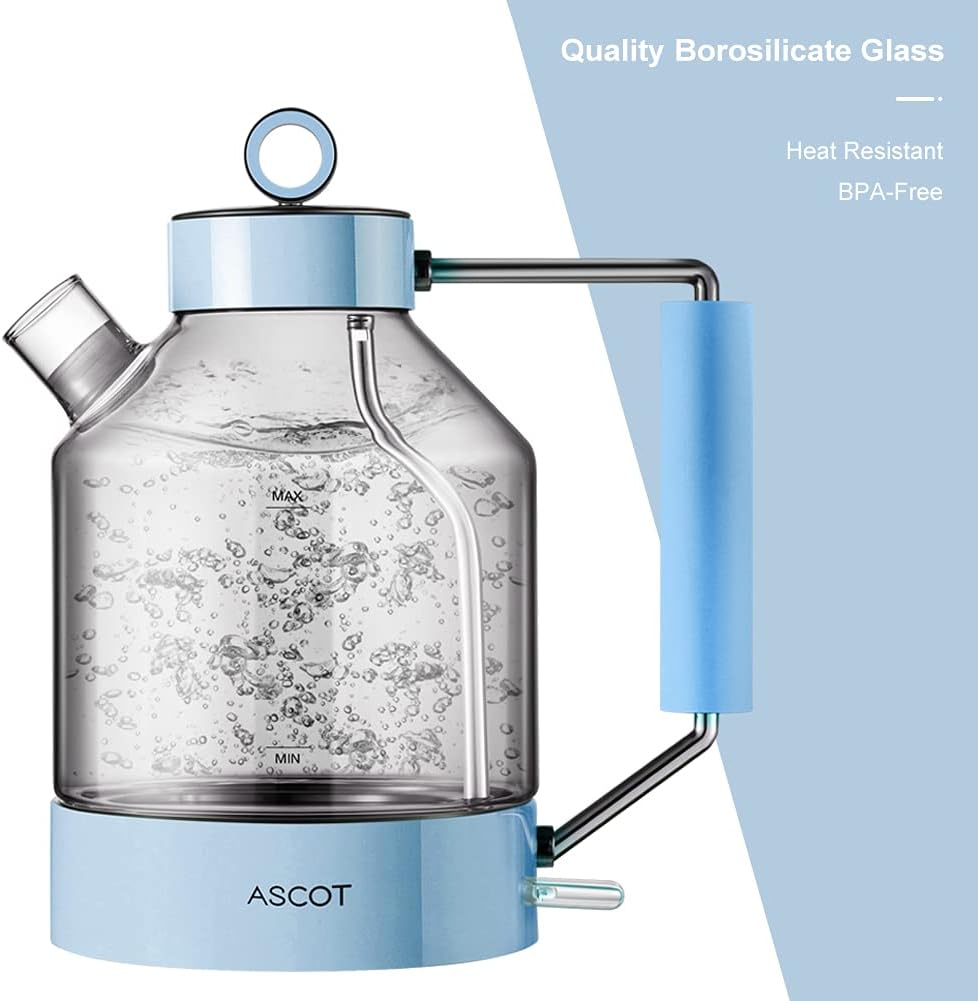 ASCOT Electric Kettle Glass Tea Kettle,1.6L(K6-Blue)