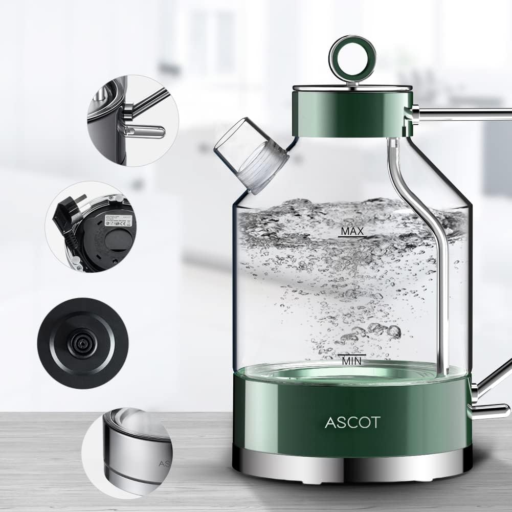 ASCOT Electric Kettle Glass Tea Kettle,1.6L(K6-Emerald Green)