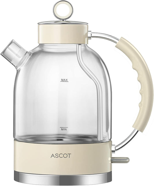 ASCOT Electric Kettle Glass Tea Kettle,1.5L(K2-Cream)