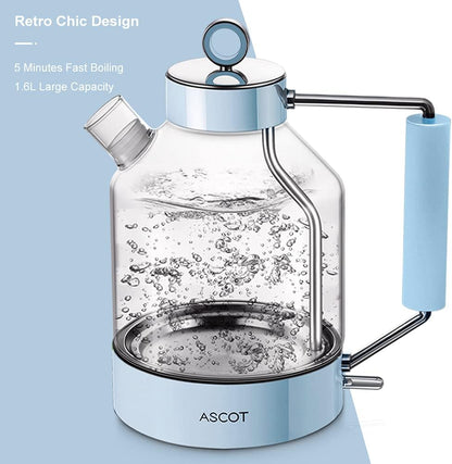 ASCOT Electric Kettle Glass Tea Kettle,1.6L(K6-Blue)